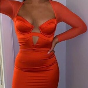 Oh Polly Vibrant Orange Long Sleeve Dress